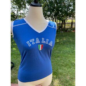 Italia Womens Sleeveless V-Neck Sports Top Albatros Blue  M Vintage Old Stock